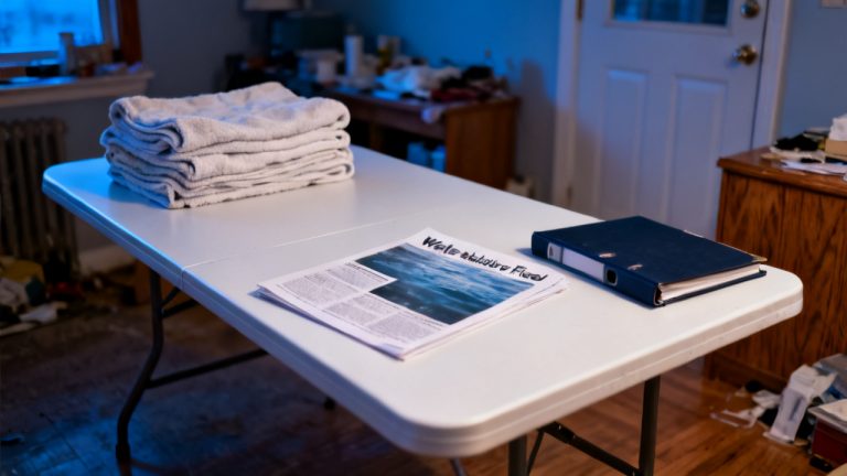 Water Backup Flood scene at a sunroom wicker table