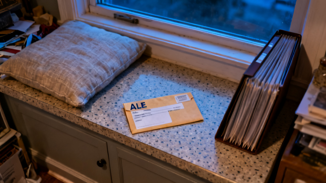 Household hallway console with ALE receipt envelope