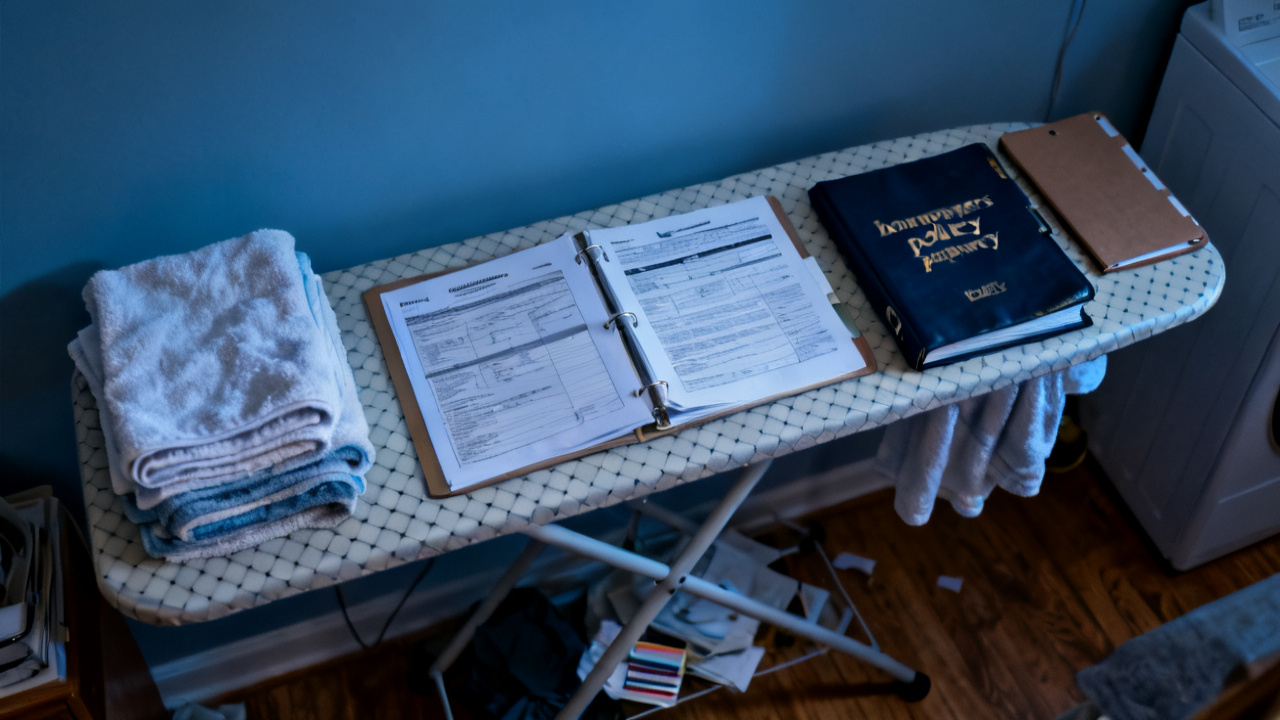 laundry folding table setup for Binder Policy Jacket