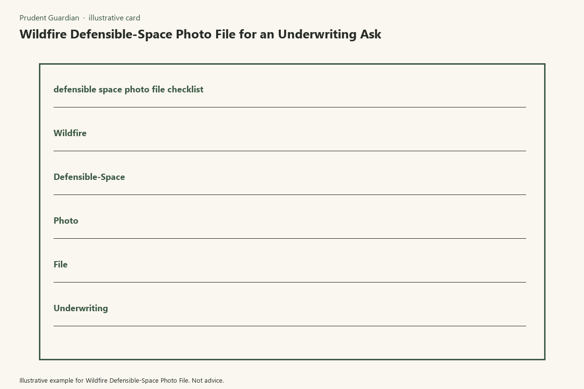 Illustrative field card for Wildfire Defensible-Space Photo File