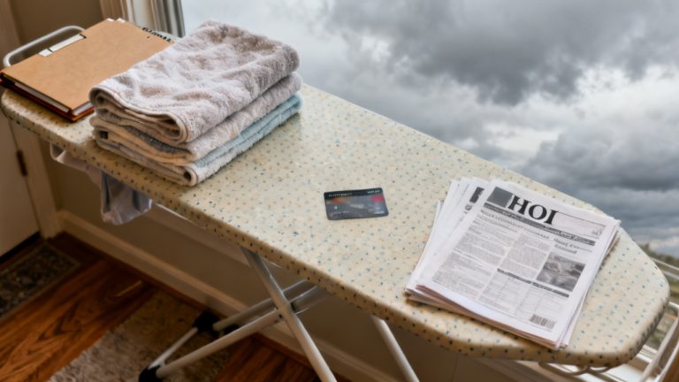 credit-card vs HOI pages on a laundry folding table