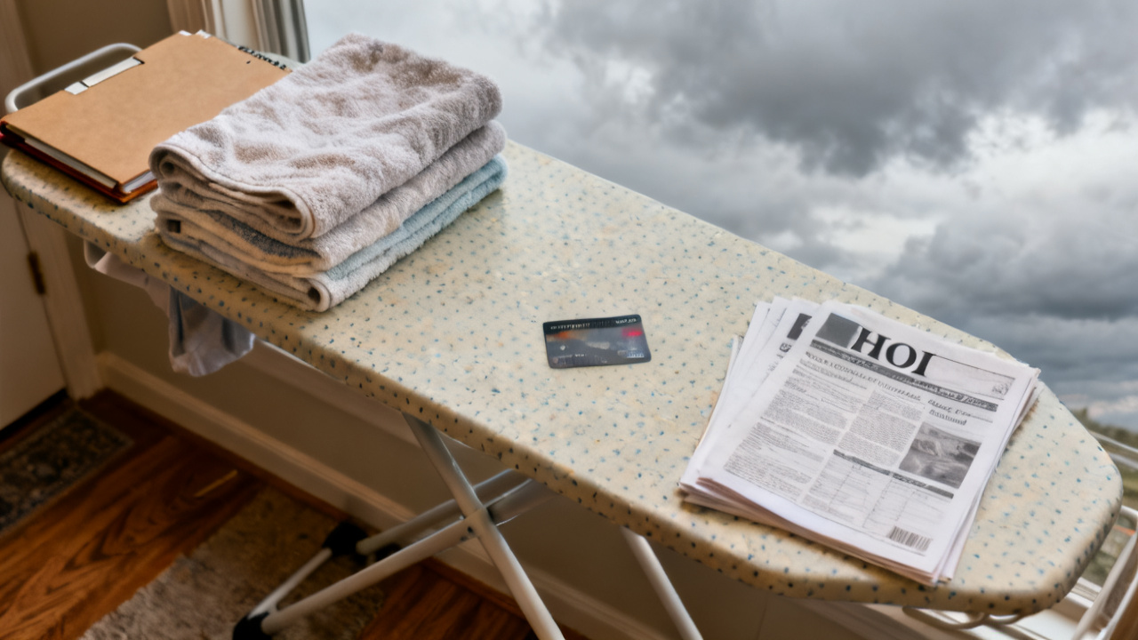credit-card vs HOI pages on a laundry folding table