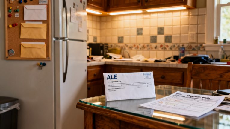 Quiet porch ledge for ALE receipt envelope