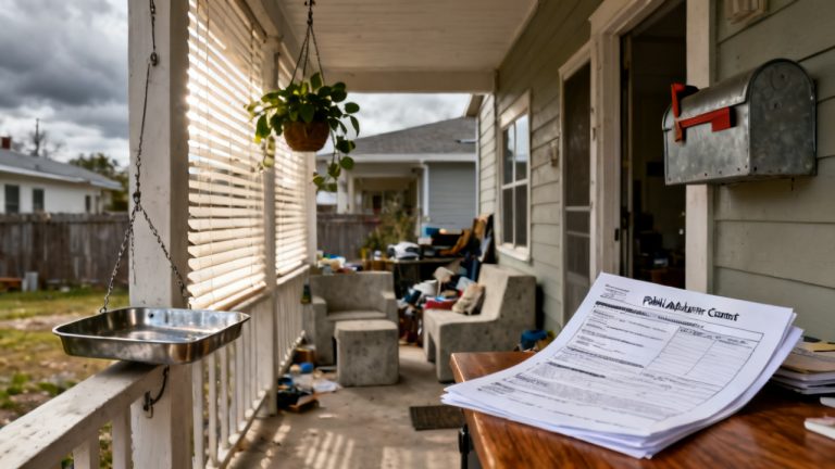 Public Adjuster Contract scene at a laundry folding table
