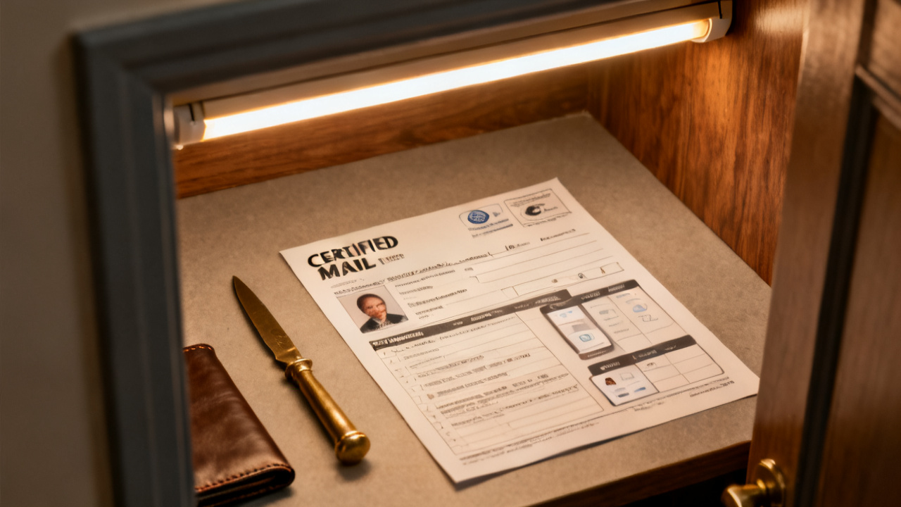 Crop of certified-mail receipt on window seat