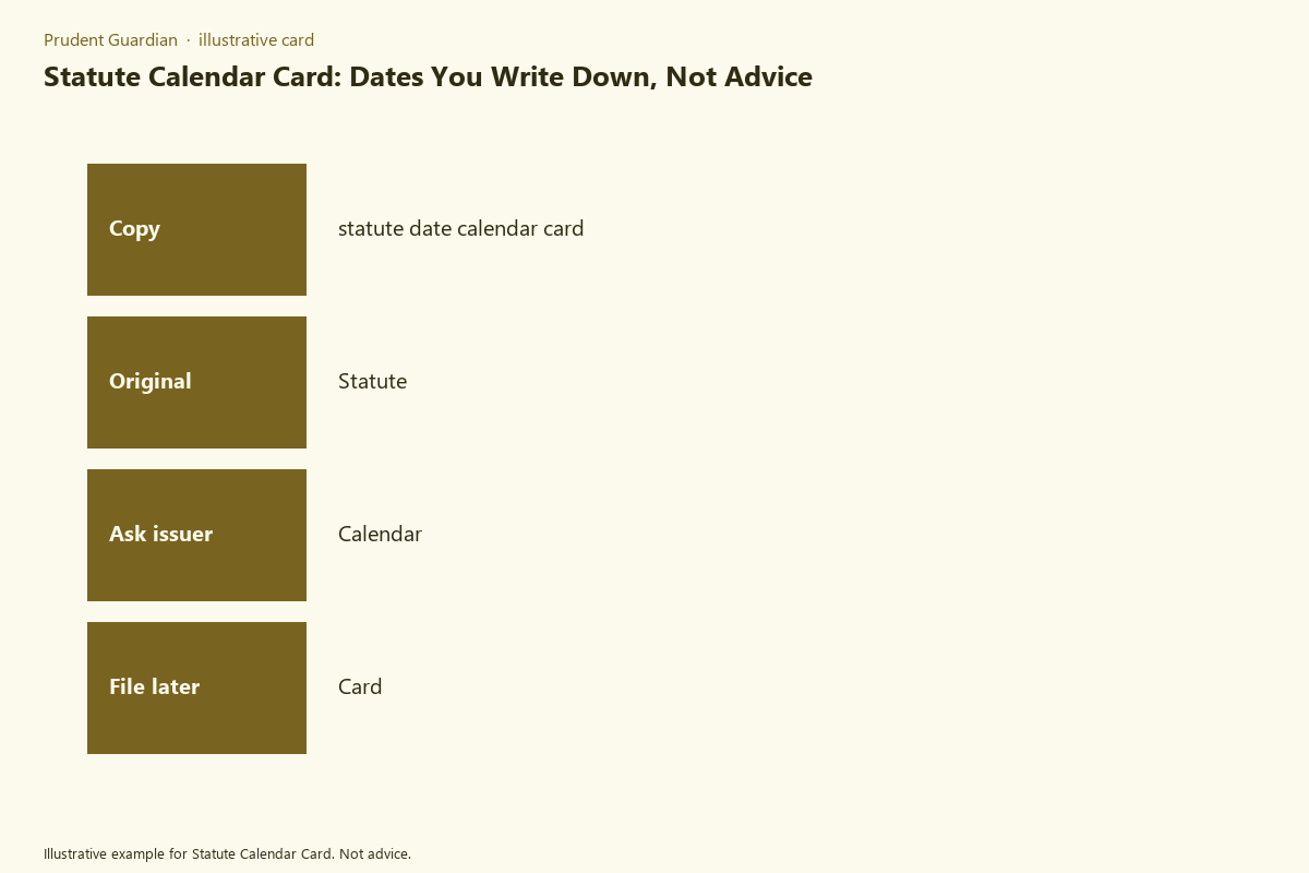 Illustrative field card for Statute Calendar Card