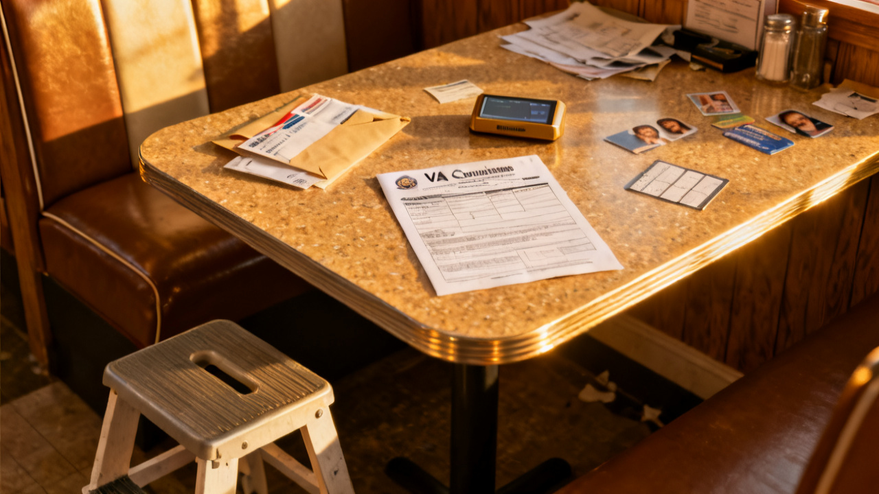 VA claim packet waiting on a window seat