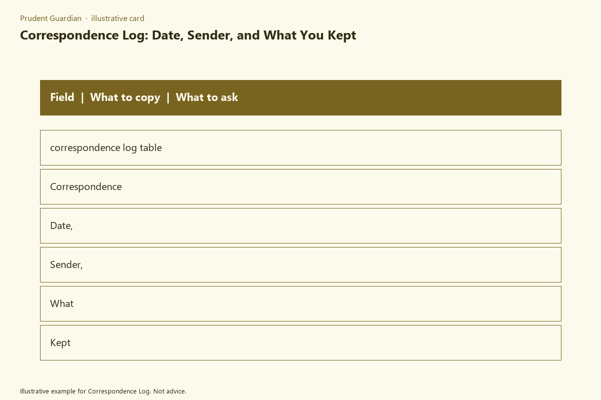 Illustrative field card for Correspondence Log