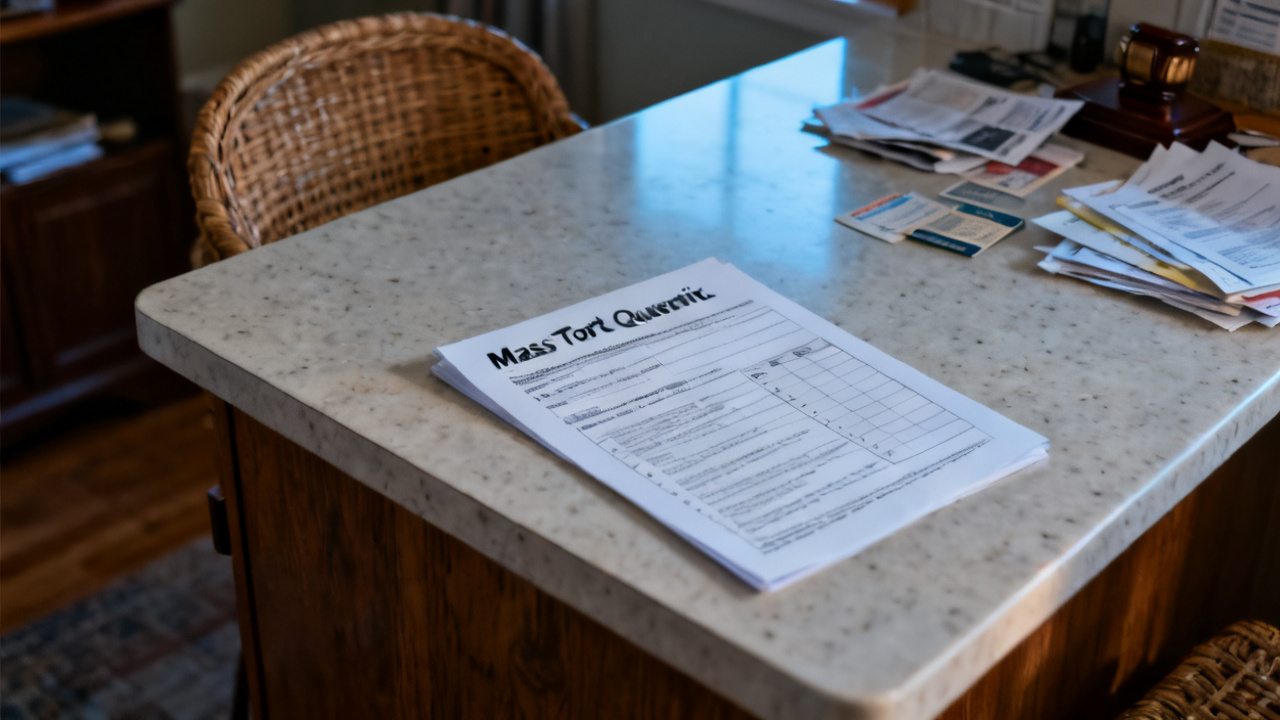 Household banker's-box lid with mass-tort questionnaire
