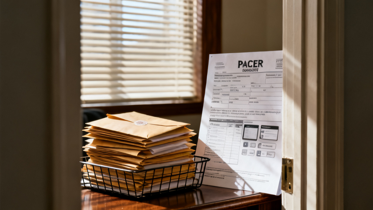 Crop of PACER docket print on closet floor