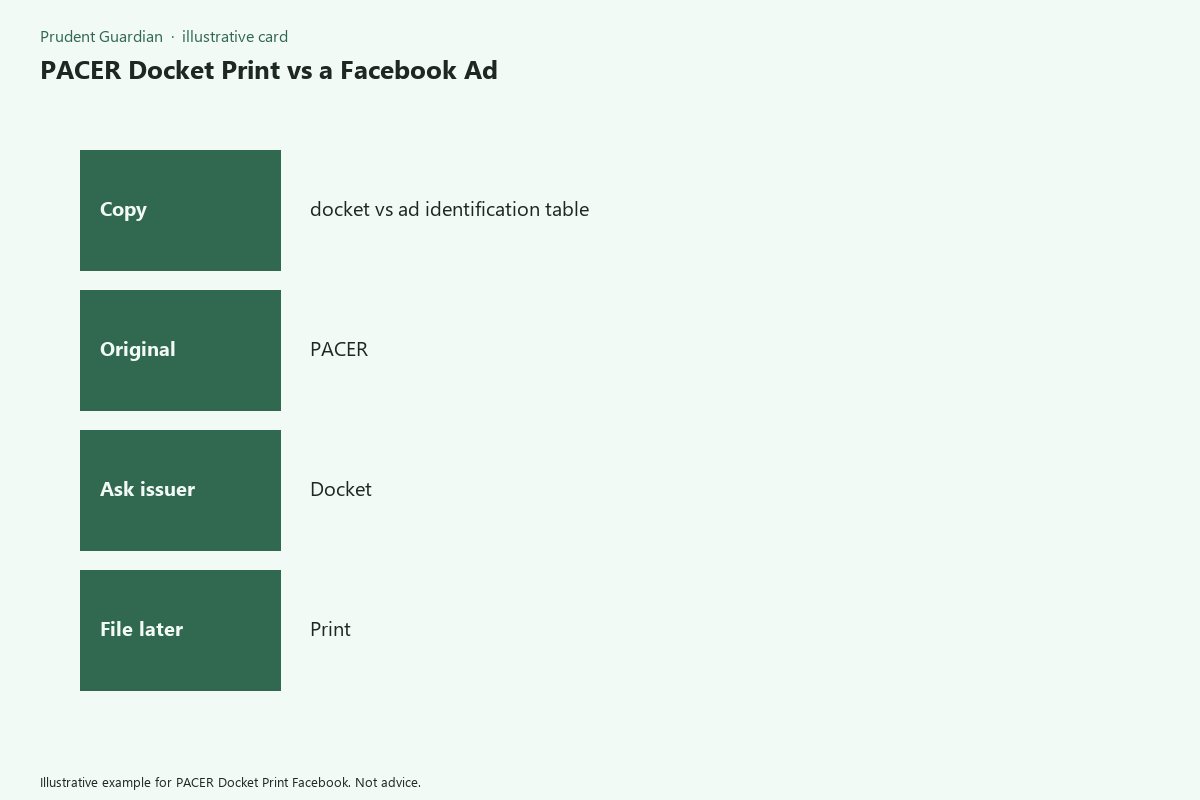 Illustrative field card for PACER Docket Print Facebook