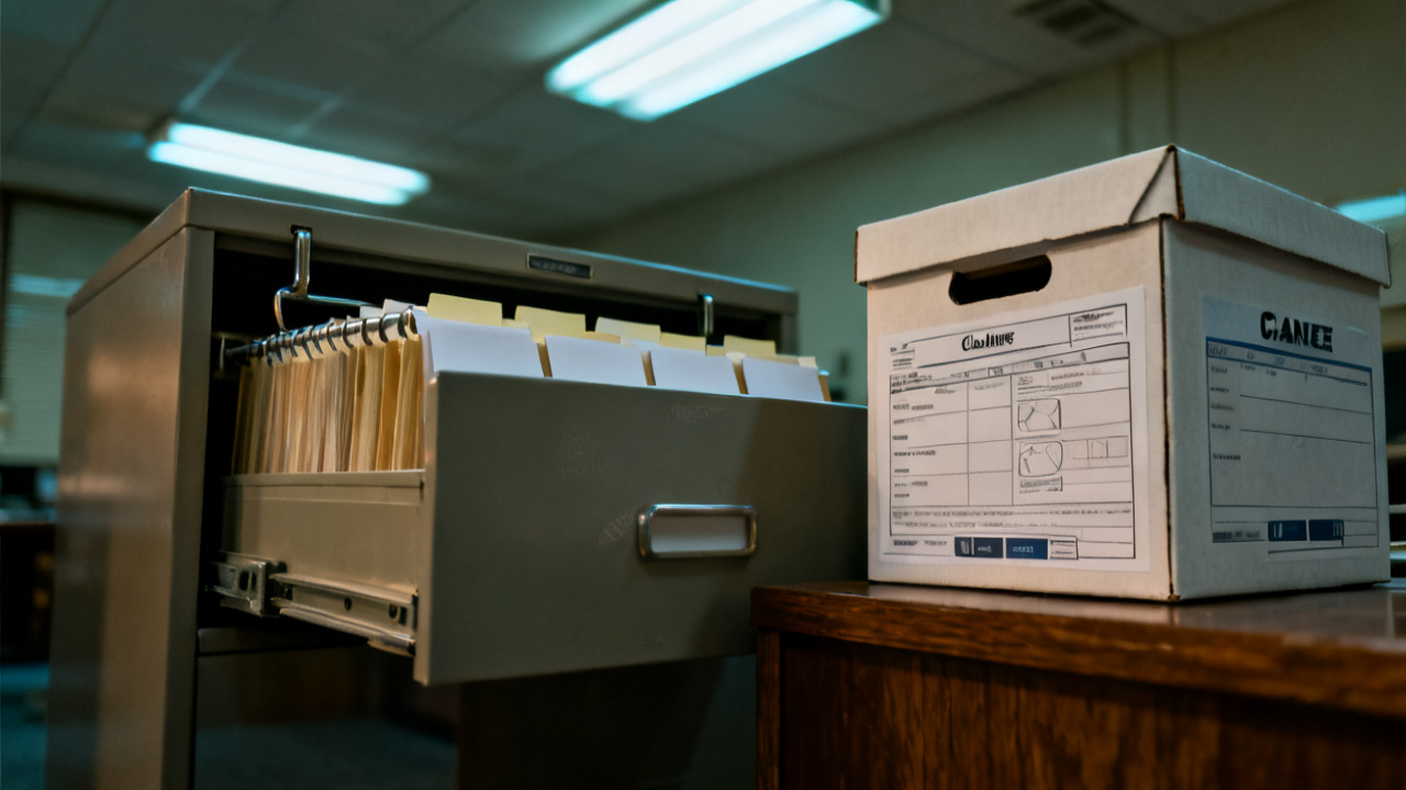 labeled banker's box close-up, unlabeled