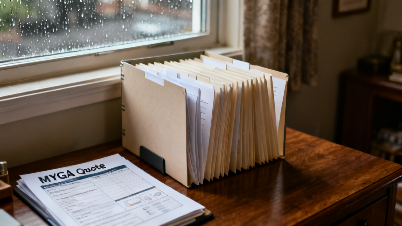 MYGA quote sheet beside a closed folder