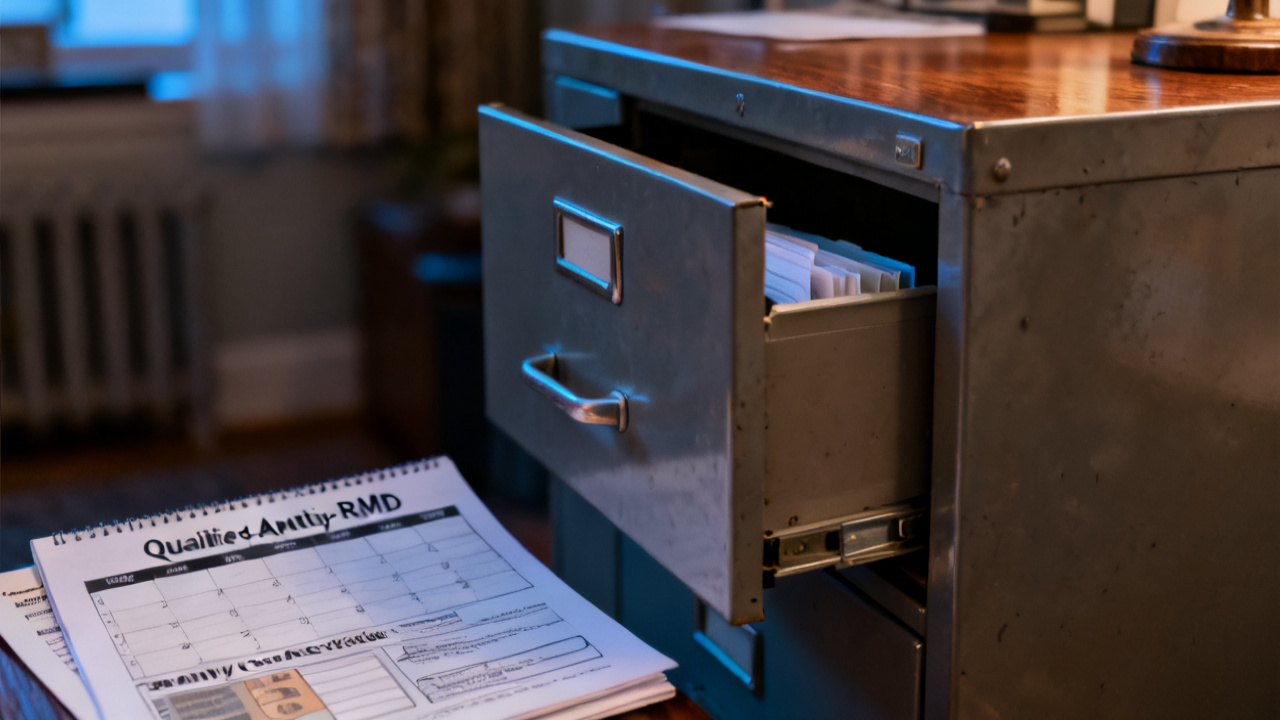 Crop of qualified-annuity RMD calendar on nightstand