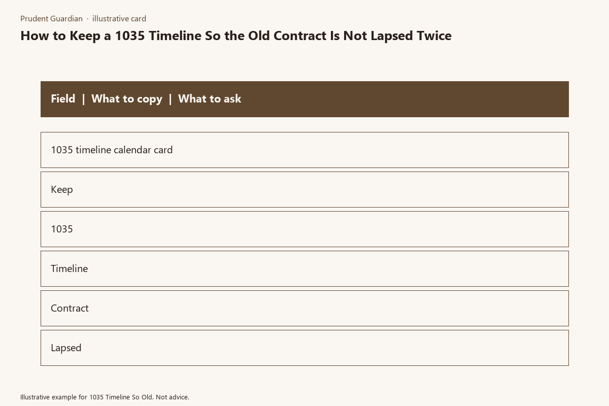 Illustrative field card for 1035 Timeline So Old
